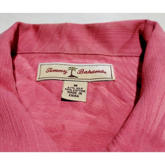 Tommy Bahama Tahitian Border Teaberry Salmon Camp Shirt Silk Cotton Blend NWOT - Picture 5 of 7
